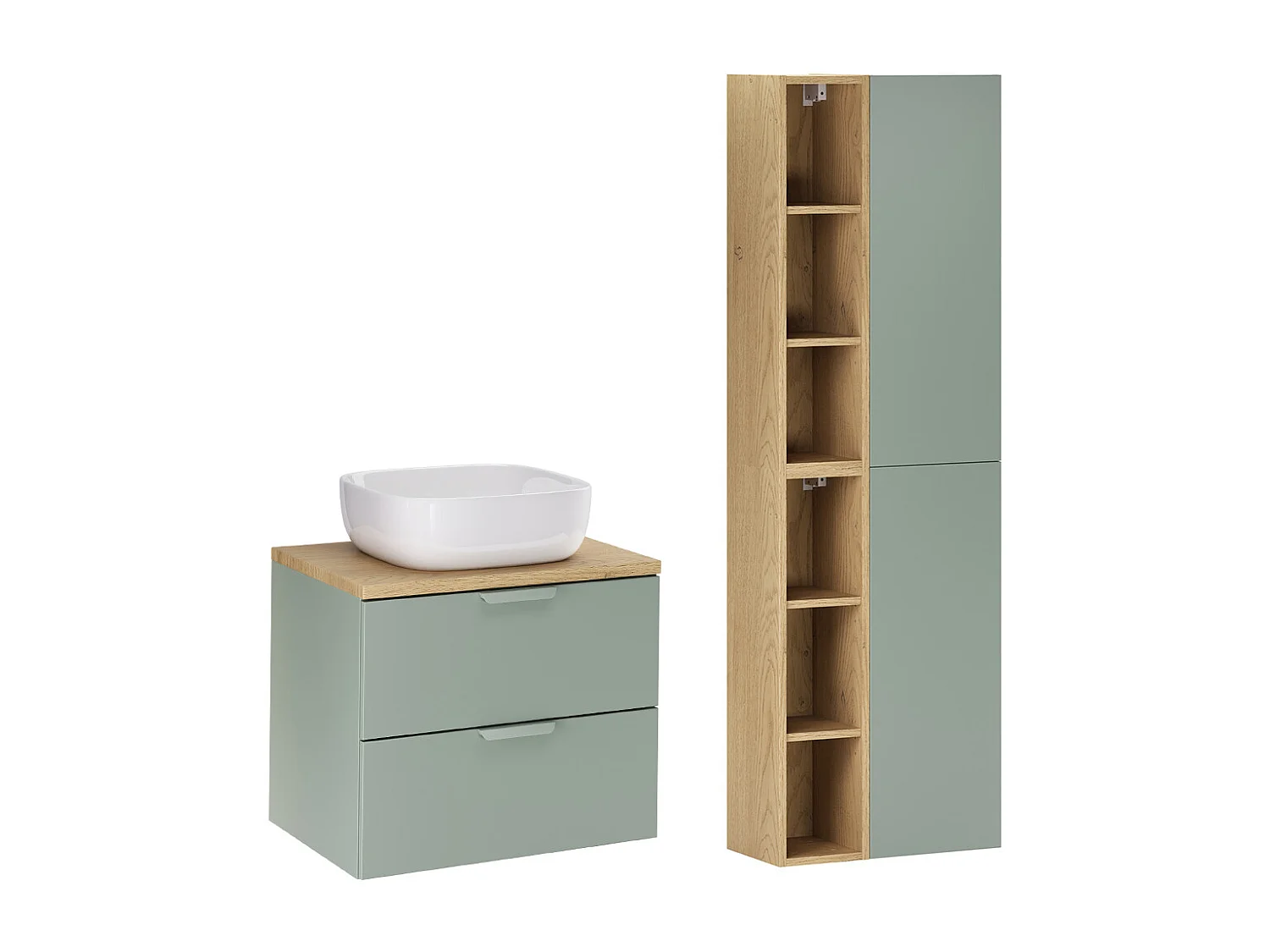 Ensemble 60cm enkele wastafel en colonne Oria Matgroen