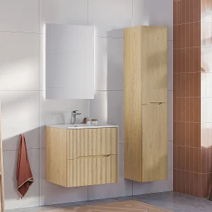 Enkele inbouwwastafel 60cm en wastafelonderbouw Isaline Wood Enkele inbouwwastafel 60cm en wastafelonderbouw Isaline Wood