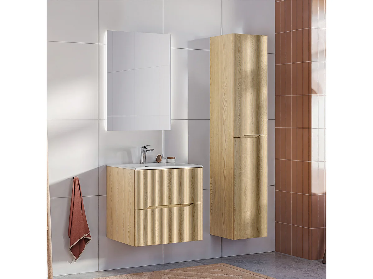 Enkele inbouwwastafel 60cm en wastafelonderbouw Isaline Wood