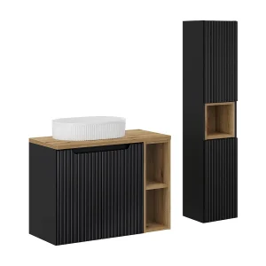Ensemble meuble simple vasque 80cm 2 portes 2 niches et colonne Riva Zwart en Hout Ensemble meuble simple vasque 80cm 2 portes 2 niches et colonne Riva Zwart en Hout