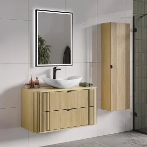 Ensemble meuble enkele wastafel 100cm en kolom Mila Hout