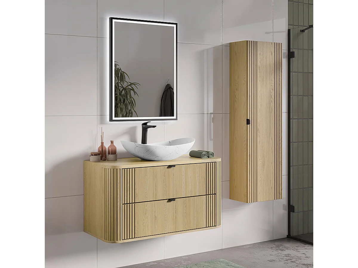 Ensemble meuble enkele wastafel 100cm en kolom Mila Hout