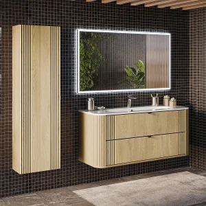 Ensemble meuble enkele wastafel ingebouwd 120cm en kolom Mila Hout