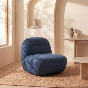 Draaifauteuil van blauwe stof met textuur POZETI Draaifauteuil van blauwe stof met textuur POZETI