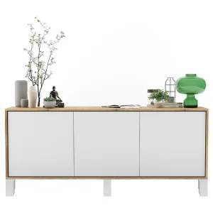 Dressoir met 3 deuren – romp eiken wotan fronten mat wit – 168 cm, metalen poten Dressoir met 3 deuren – romp eiken wotan fronten mat wit – 168 cm, metalen poten