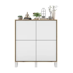 Dressoir met 4 deuren – kast wotan eiken fronten wit mat – 113 cm, metalen poten Dressoir met 4 deuren – kast wotan eiken fronten wit mat – 113 cm, metalen poten
