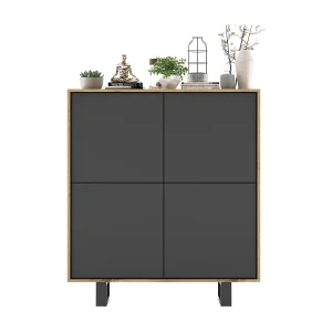 Dressoir met 4 deuren – romp eiken wotan fronten mat grafiet – 113 cm, metalen poten Dressoir met 4 deuren – romp eiken wotan fronten mat grafiet – 113 cm, metalen poten