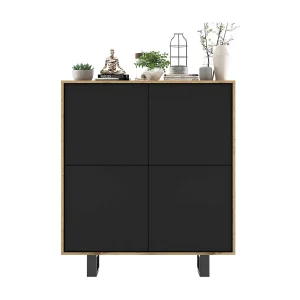 Dressoir met 4 deuren – kast wotan eiken fronten zwart mat – 113 cm, metalen poten Dressoir met 4 deuren – kast wotan eiken fronten zwart mat – 113 cm, metalen poten