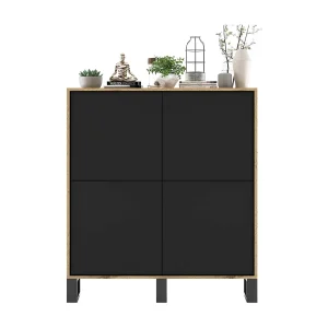 Dressoir met 4 deuren – corpus eiken wotan, matzwarte fronten – 113 cm, metalen poten Dressoir met 4 deuren – corpus eiken wotan, matzwarte fronten – 113 cm, metalen poten