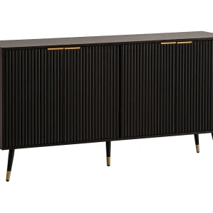 Dressoir 150x81x39 cm Dressoir Zwart met Eiken Decor, Dressoir 150x81x39 cm Dressoir Zwart met Eiken Decor,