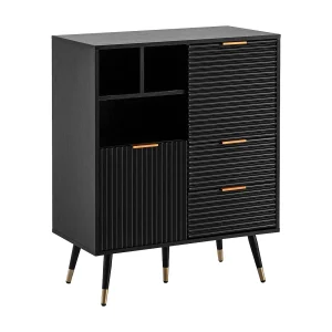 dressoir 77x97x40 cm dressoir zwart met eiken decor, dressoir 77x97x40 cm dressoir zwart met eiken decor,