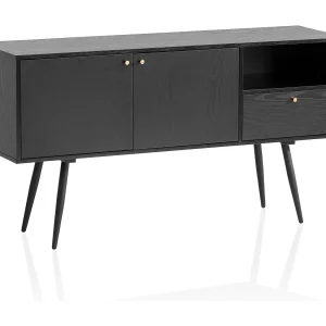 dressoir 140x75x40 cm ladekast zwart met eiken decor dressoir 140x75x40 cm ladekast zwart met eiken decor
