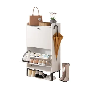 Dripex Schoenenkast met 2 Klapbare Laden en Metalen Pootjes voor Entree, Hal, Woonkamer of Veranda, 60 x 24 x 100 cm, wit