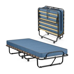 Gastenbed met matras, inklapbaar eenpersoonsbed, stabiel metalen bed, belastbaar tot 130 kg, klapbed op wielen,camping,draagbaar bed, 80 x 190 cm, blauwTI94021 Gastenbed met matras, inklapbaar eenpersoonsbed, stabiel metalen bed, belastbaar tot 130 kg, klapbed op wielen,camping,draagbaar bed, 80 x 190 cm, blauwTI94021
