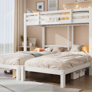 Driepersoonsstapelbed met lattenbodem – 90x200cm – massief hout – Wit