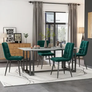 Eetkamerstoelset van 4, donkergroen, gestoffeerd stoelontwerp met rugleuning, fluweel, metalen frame Eetkamerstoelset van 4, donkergroen, gestoffeerd stoelontwerp met rugleuning, fluweel, metalen frame