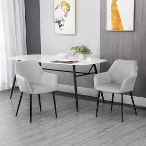 Eetkamerstoelen set van 2, keukenstoel met rugleuning, gestoffeerde stoel in fluweellook, stalen poten, lichtgrijs Eetkamerstoelen set van 2, keukenstoel met rugleuning, gestoffeerde stoel in fluweellook, stalen poten, lichtgrijs