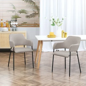 Eetkamerstoelen set van 2, keukenstoel met rugleuning, gestoffeerde stoel met stalen poten, beige Eetkamerstoelen set van 2, keukenstoel met rugleuning, gestoffeerde stoel met stalen poten, beige