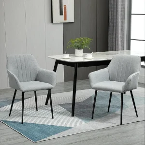 Eetkamerstoelen set van 2, gestoffeerde stoelen met ademende linnen hoes, lichtgrijs Eetkamerstoelen set van 2, gestoffeerde stoelen met ademende linnen hoes, lichtgrijs