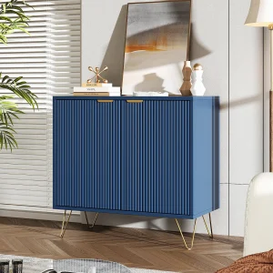Dressoir met twee deuren in marineblauw met gouden poten – modern en elegant design Dressoir met twee deuren in marineblauw met gouden poten – modern en elegant design