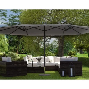 Dubbele Parasol 2,7 x 4,6m grijs VENETIË – Grote Rechthoekige Parasol van Waterdicht Polyester met Zwengel