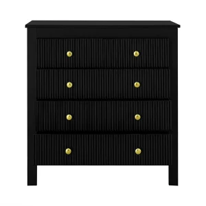 Dressoir 79×39,5×80,5cm met 5 lades, zwarte body met gouden handgrepen