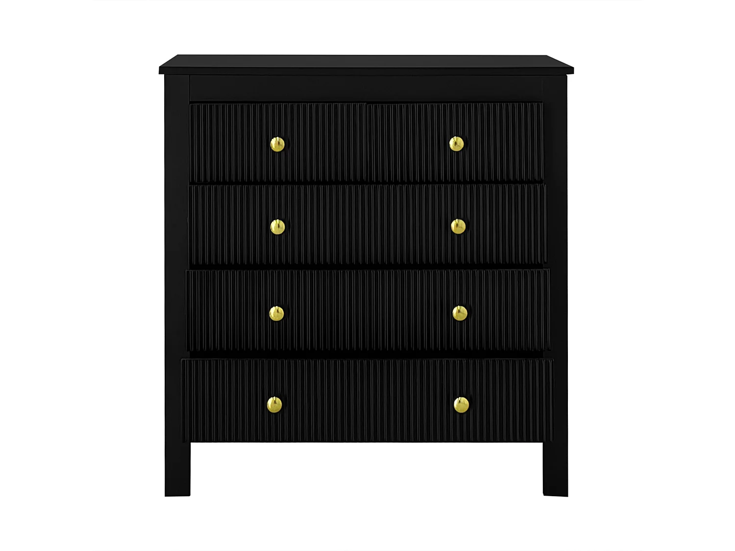 Dressoir 79x39,5x80,5cm met 5 lades, zwarte body met gouden handgrepen