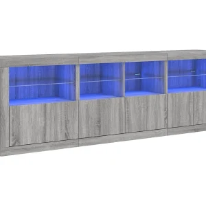Dressoir met LED-verlichting 202x37x67 cm grijs sonoma eiken