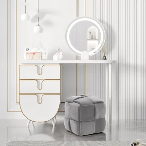 Fluwelen voetenbankje, poef met metalen poten voor woonkamer, slaapkamer, 52 x 40 x 48 cm – grijs