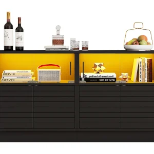 Dressoir 130x35x68cm met 4 glazen schuifdeuren en 4 zwarte scharnierdeuren, inclusief LED Dressoir 130x35x68cm met 4 glazen schuifdeuren en 4 zwarte scharnierdeuren, inclusief LED