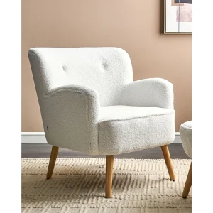 Fauteuil TUMBA met voetenbank Bouclé Wit
