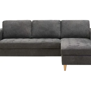 Sofá esquinero reversible FIRENZE – Gris oscuro con patas de madera natural Sofá esquinero reversible FIRENZE – Gris oscuro con patas de madera natural