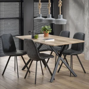 Eetkamertafel blad ovaal – Eiken – Zwart Metalen Frame – Bruin – Voor 4 Personen – 160x90cm
