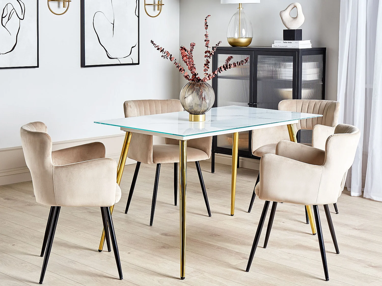 Eettafel MULGA Wit marmer 120 cm 70 cm Veiligheidsglas
