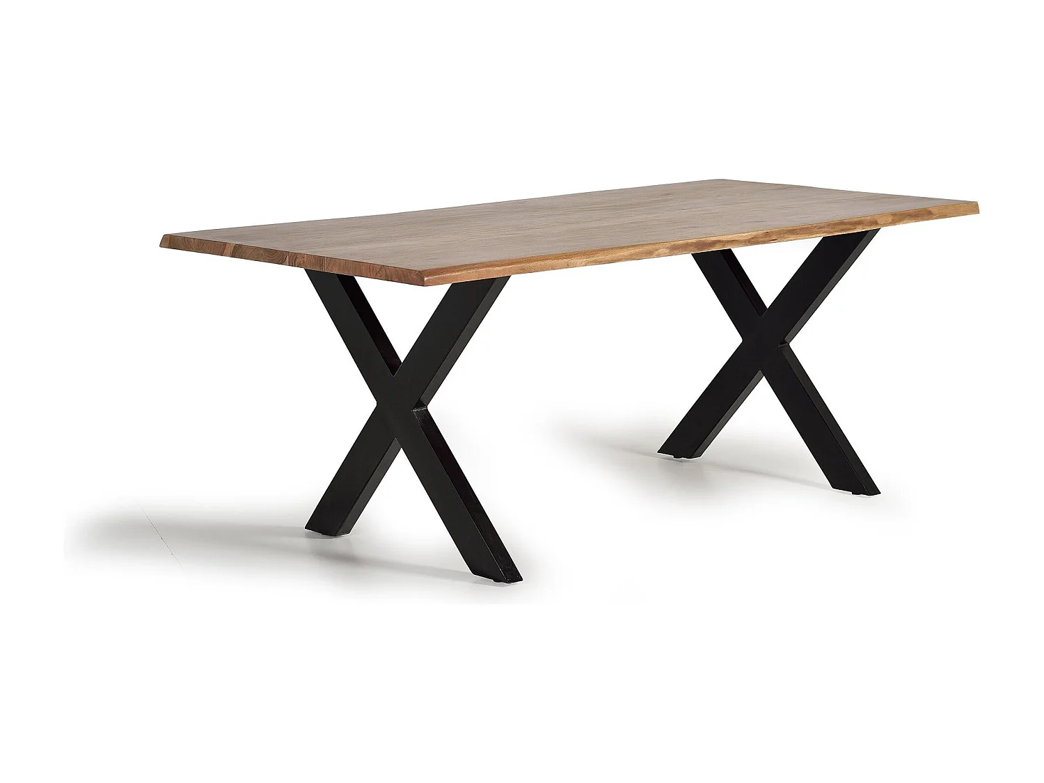 Tafel in acaciahout en stenen in natuurlijk gekleurd metaal