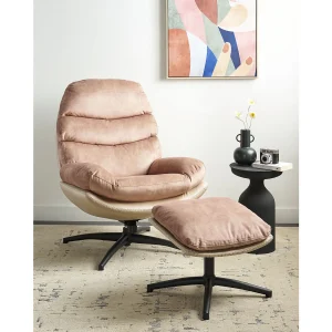 Draaifauteuil EIDE met voetenbank Fluweel Zandbeige