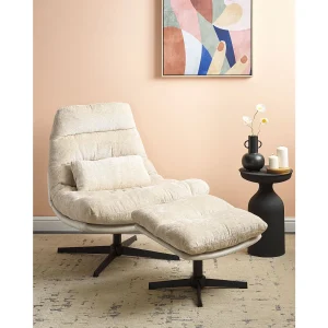 Draaifauteuil TOVIK met voetenbank Stof Lichtbeige