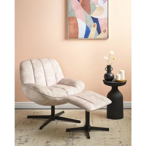 Draaifauteuil LIA met voetenbank Fluweel Beige