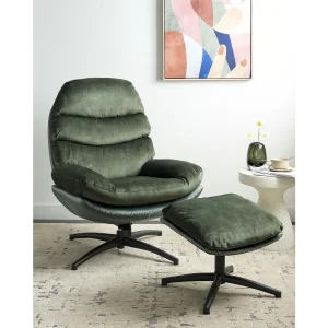 Draaifauteuil EIDE met voetenbank Fluweel Donkergroen