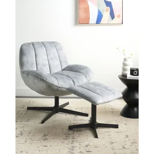 Draaifauteuil LIA met voetenbank Fluweel Lichtgrijs