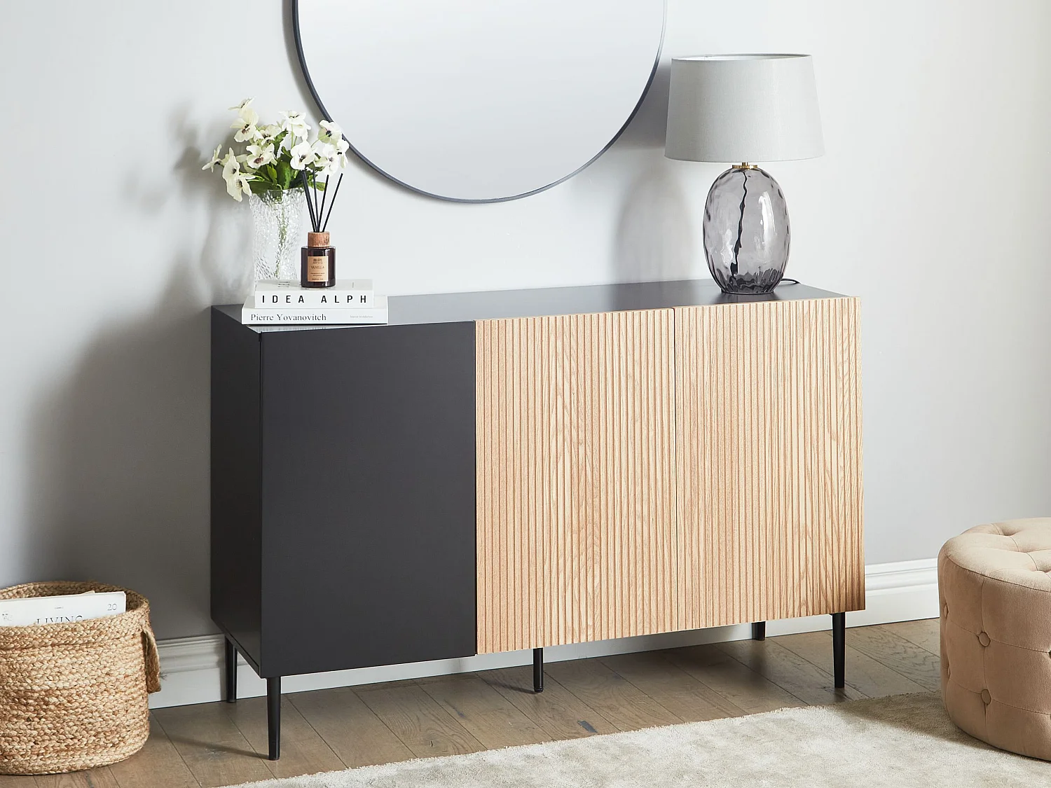 Dressoir met 3 deuren BLYTHE Natuurlijk essenhout Zwart