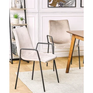 Set van 2 eetkamerstoelen JEFFERSON Fluweel Taupe Set van 2 eetkamerstoelen JEFFERSON Fluweel Taupe