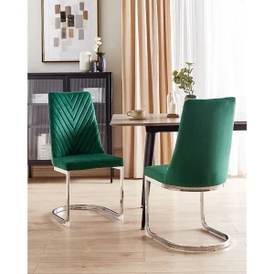 Set van 2 eetkamerstoelen ALTOONA Fluweel Smaragdgroen Set van 2 eetkamerstoelen ALTOONA Fluweel Smaragdgroen