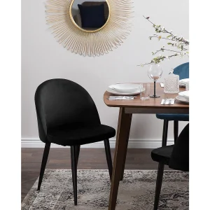 Set van 2 eetkamerstoelen VISALIA Fluweel Zwart Set van 2 eetkamerstoelen VISALIA Fluweel Zwart
