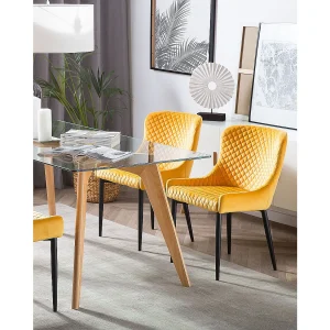 Set van 2 eetkamerstoelen SOLANO Fluweel Geel Set van 2 eetkamerstoelen SOLANO Fluweel Geel