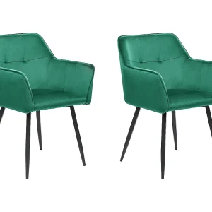 Set van 2 eetkamerstoelen JASMIN Fluweel Smaragdgroen Set van 2 eetkamerstoelen JASMIN Fluweel Smaragdgroen