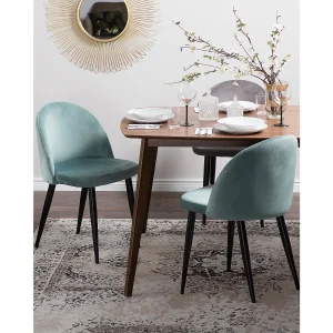 Set van 2 eetkamerstoelen VISALIA Fluweel Mintgroen Set van 2 eetkamerstoelen VISALIA Fluweel Mintgroen