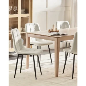 Set van 4 eetkamerstoelen POWELL Fluweel Gebroken wit Set van 4 eetkamerstoelen POWELL Fluweel Gebroken wit