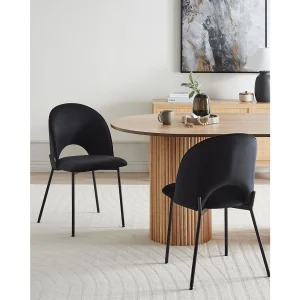Set van 2 eetkamerstoelen COVELO Fluweel Zwart Set van 2 eetkamerstoelen COVELO Fluweel Zwart