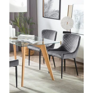 Set van 2 eetkamerstoelen SOLANO Fluweel Grijs Set van 2 eetkamerstoelen SOLANO Fluweel Grijs